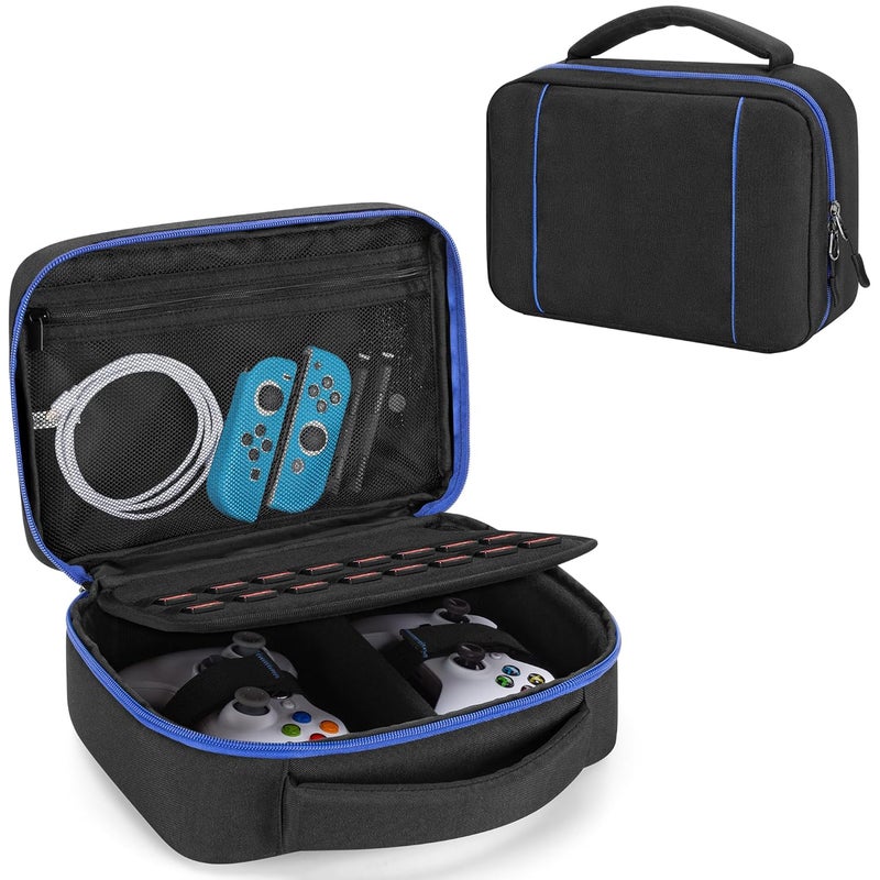 PGmoon Travel Carrying Case Compatible With PS5 / PS4 / Xbox / Switch Pro Controllers, Protective Storage Bag for 2 Controllers & Accessories, Blue (Patent Design) - Image 1